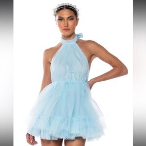 Tulle halter open back mini dress